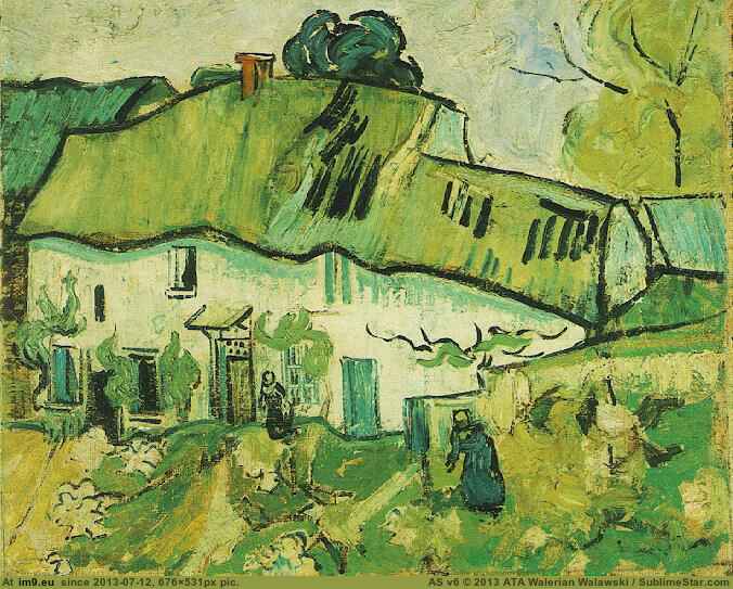 1890 Farmhouse with Two Figures (in Vincent van Gogh Paintings - 1890 Auvers-sur-Oise)