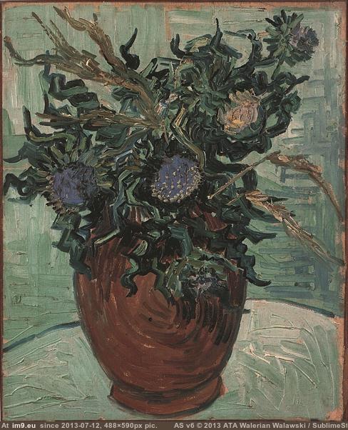 1890 Still Life Vase with Flower and Thistles (in Vincent van Gogh Paintings - 1890 Auvers-sur-Oise)