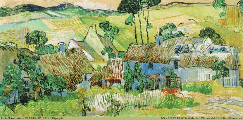 1890 Thatched Cottages by a Hill (in Vincent van Gogh Paintings - 1890 Auvers-sur-Oise)