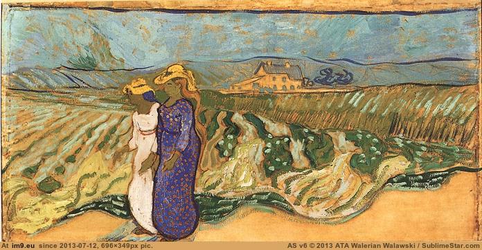 1890 Two Women Crossing the Fields (in Vincent van Gogh Paintings - 1890 Auvers-sur-Oise)