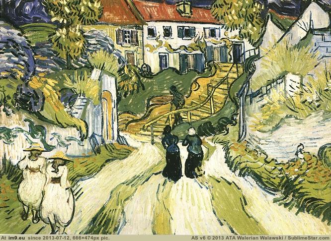 1890 Village Street and Steps in Auvers with Figures (in Vincent van Gogh Paintings - 1890 Auvers-sur-Oise)
