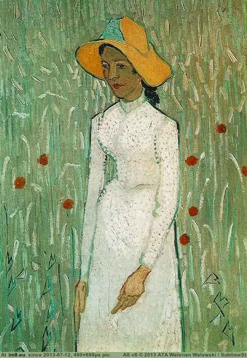 1890 Young Girl Standing Against a Background of Wheat (in Vincent van Gogh Paintings - 1890 Auvers-sur-Oise)