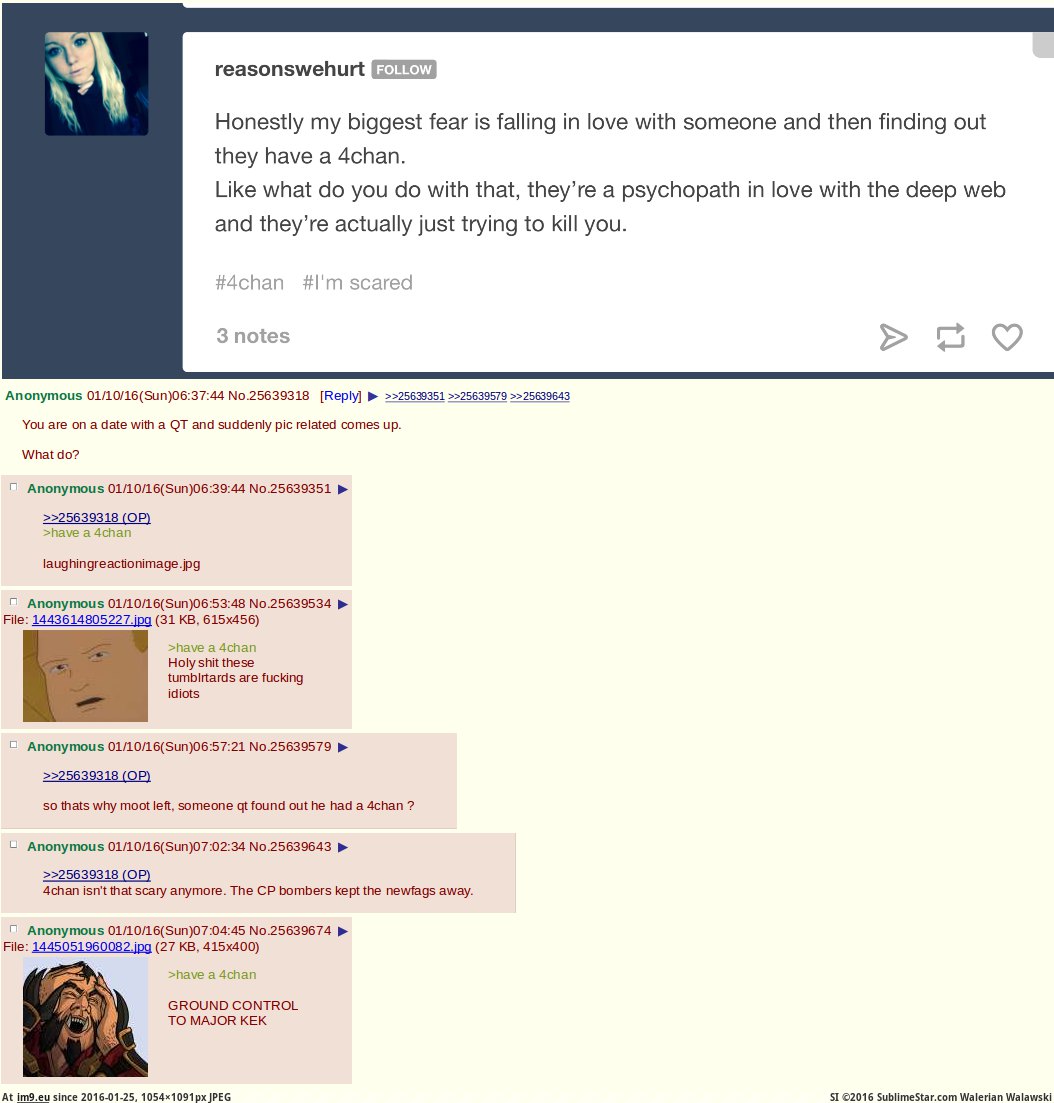 [4chan] Pleb girl posts her biggest fear... you won't believe what it is! (in My r/4CHAN favs)