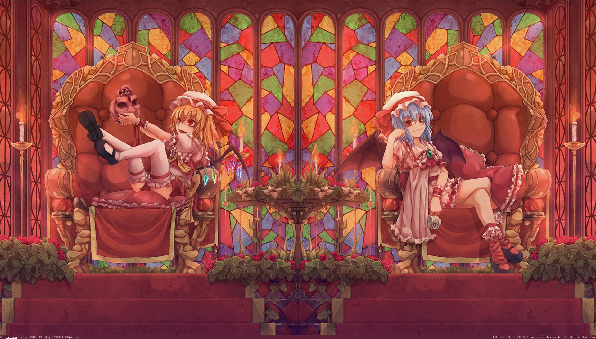 80827 Blonde Hair Blue Hair Bow Flandre Scarlet Flowers Hat Red Eyes Remilia Scarlet Ribbons Touhou Wings Mx 1920X1080 - Anime W (in Anime Wallpapers 1920x1080 (HD manga))