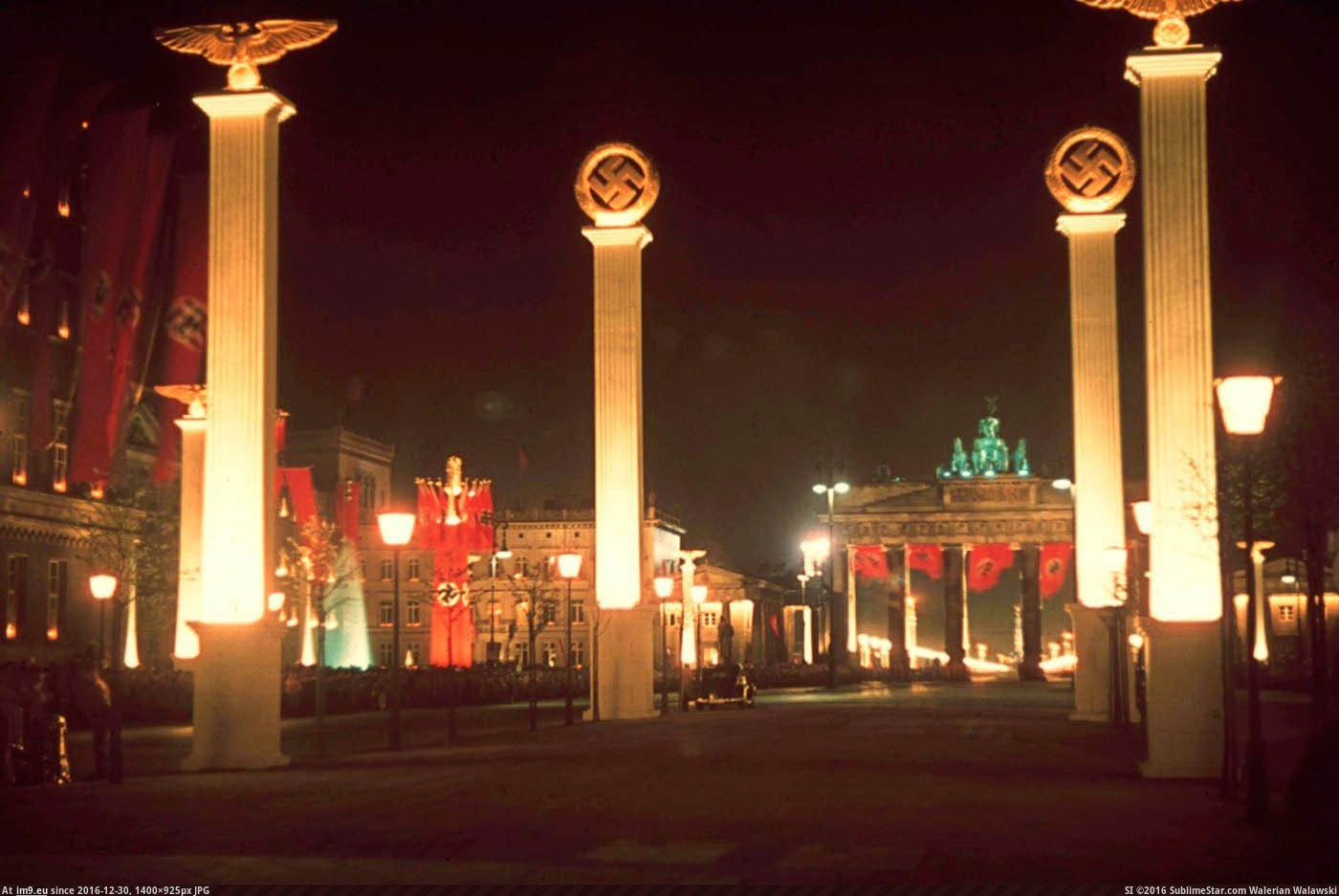 Berlin illuminated at midnight in honor of Hitler’s 50th birthday, April 1939 (in Restored Photos of Nazi Germany)
