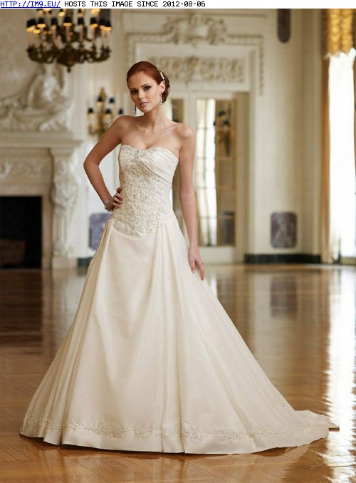 Best Style A line Beading Strapless Satin wedding dress (in Wedding dresses)
