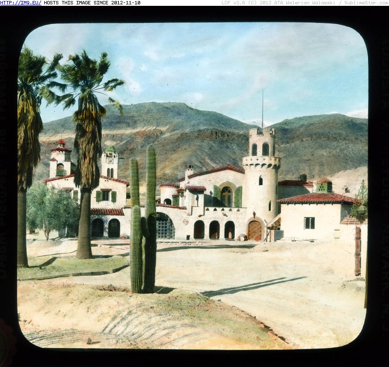 Death Valley, California. Scotty's Castle - exterior front (1930-1940).2296 (in Branson DeCou Stock Images)
