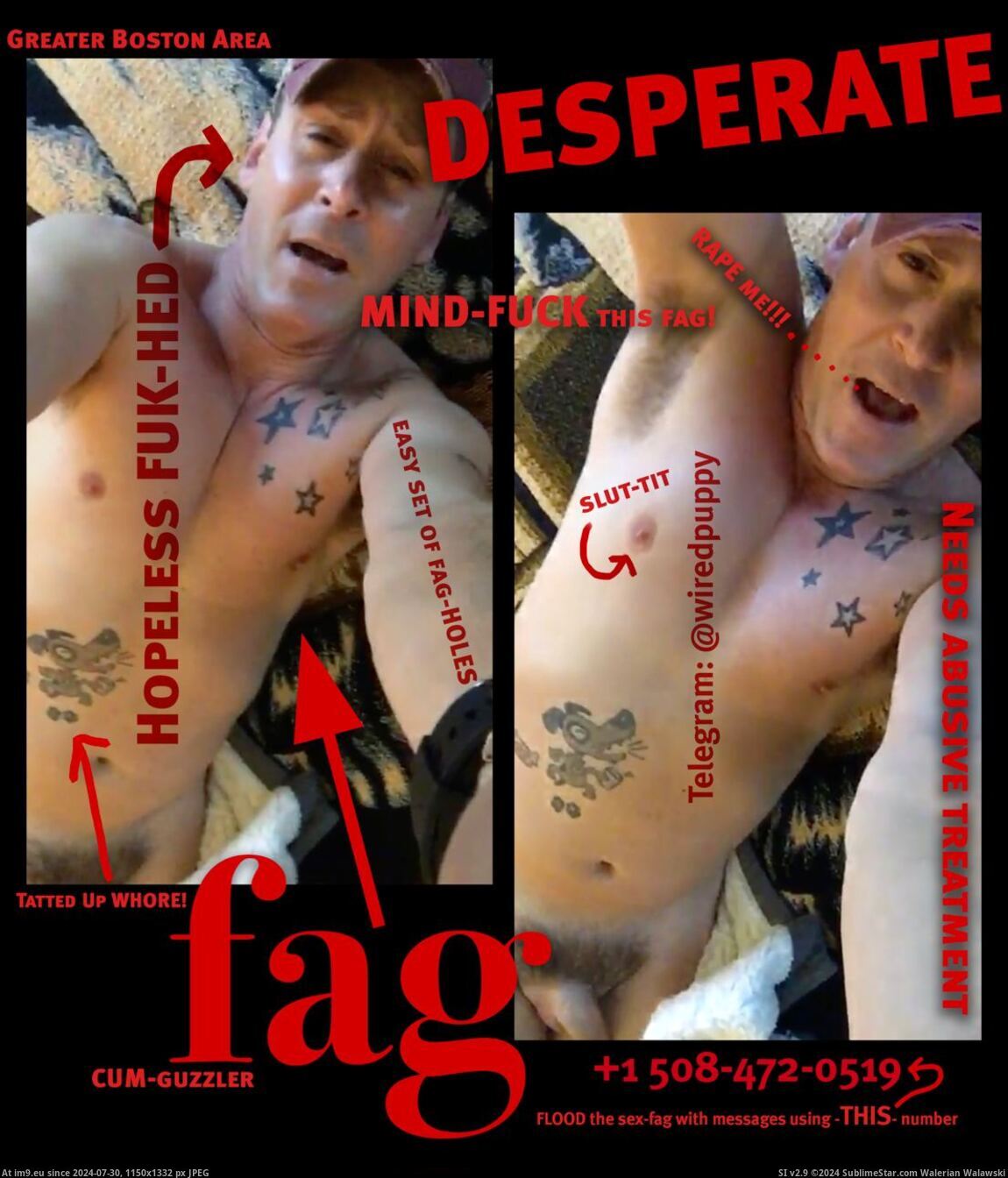 Desperate fag (in Brian Tremblay Faggot)