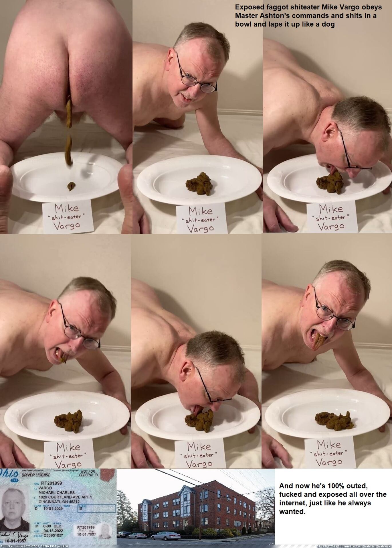 Exposed shiteater Mike Vargo shits in a bowl then laps it up like a dog (in Instant Upload)