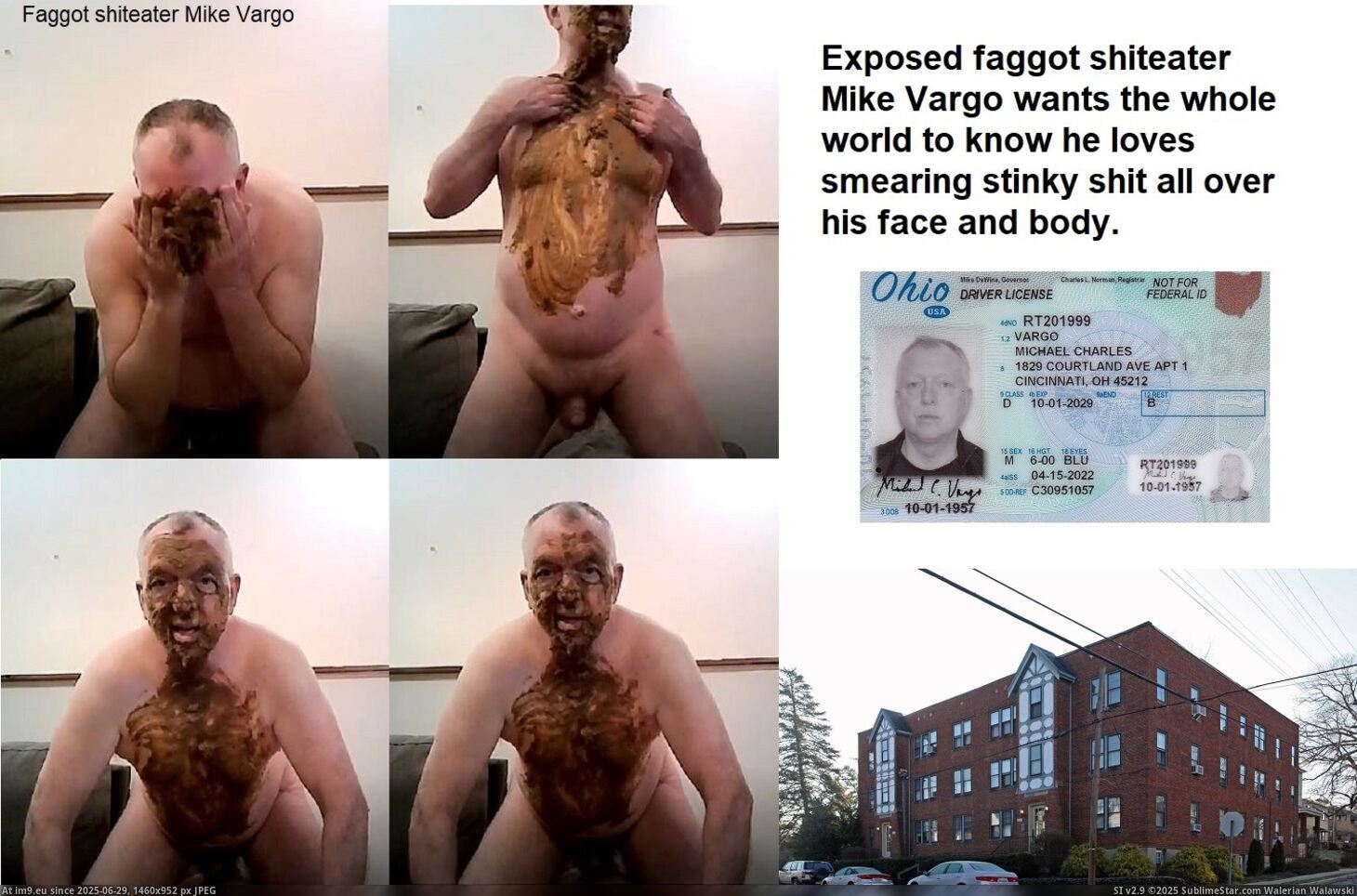 Exposed shiteater Mike Vargo smears his face and body with shit (in Instant Upload)