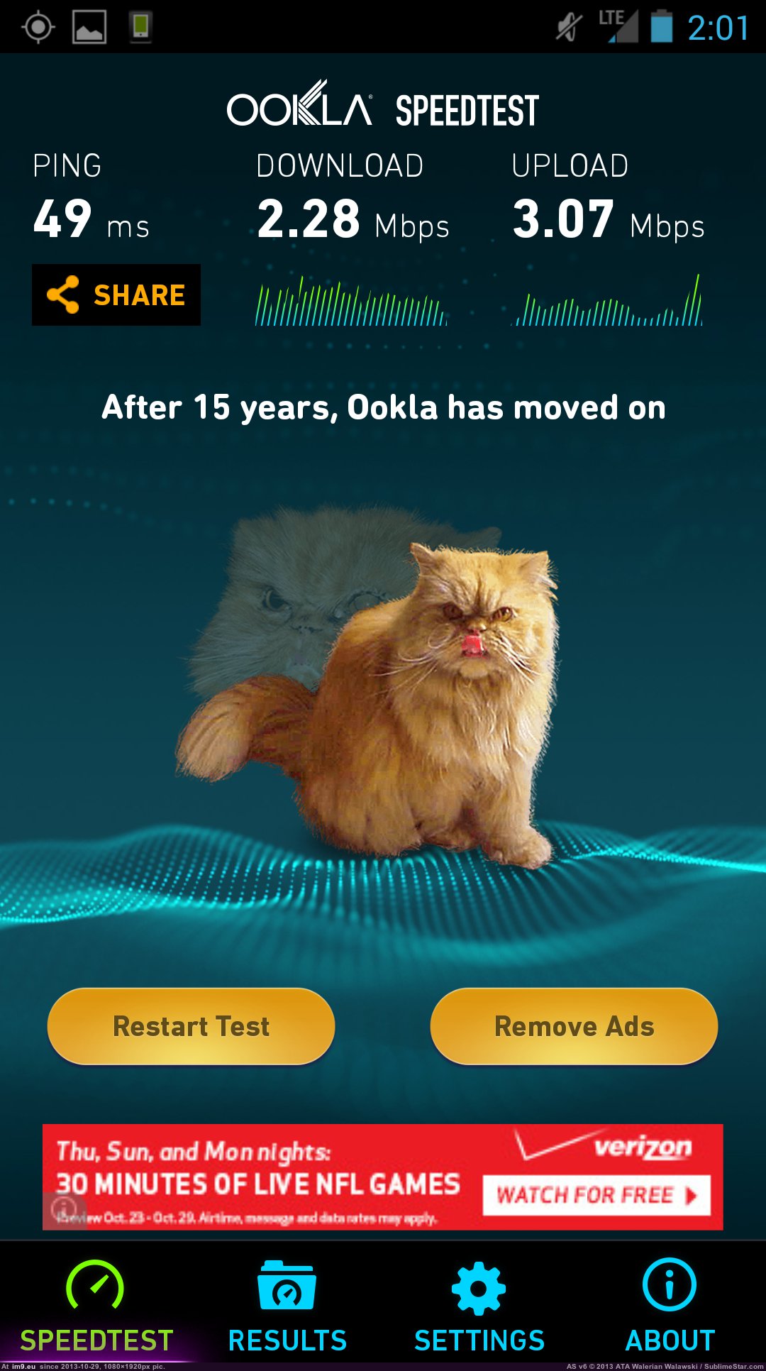 [Funny] I found an easter egg in the Ookla Speed Test app by swiping down. I laughed. I cried. Then I laughed. 1 (in My r/FUNNY favs)