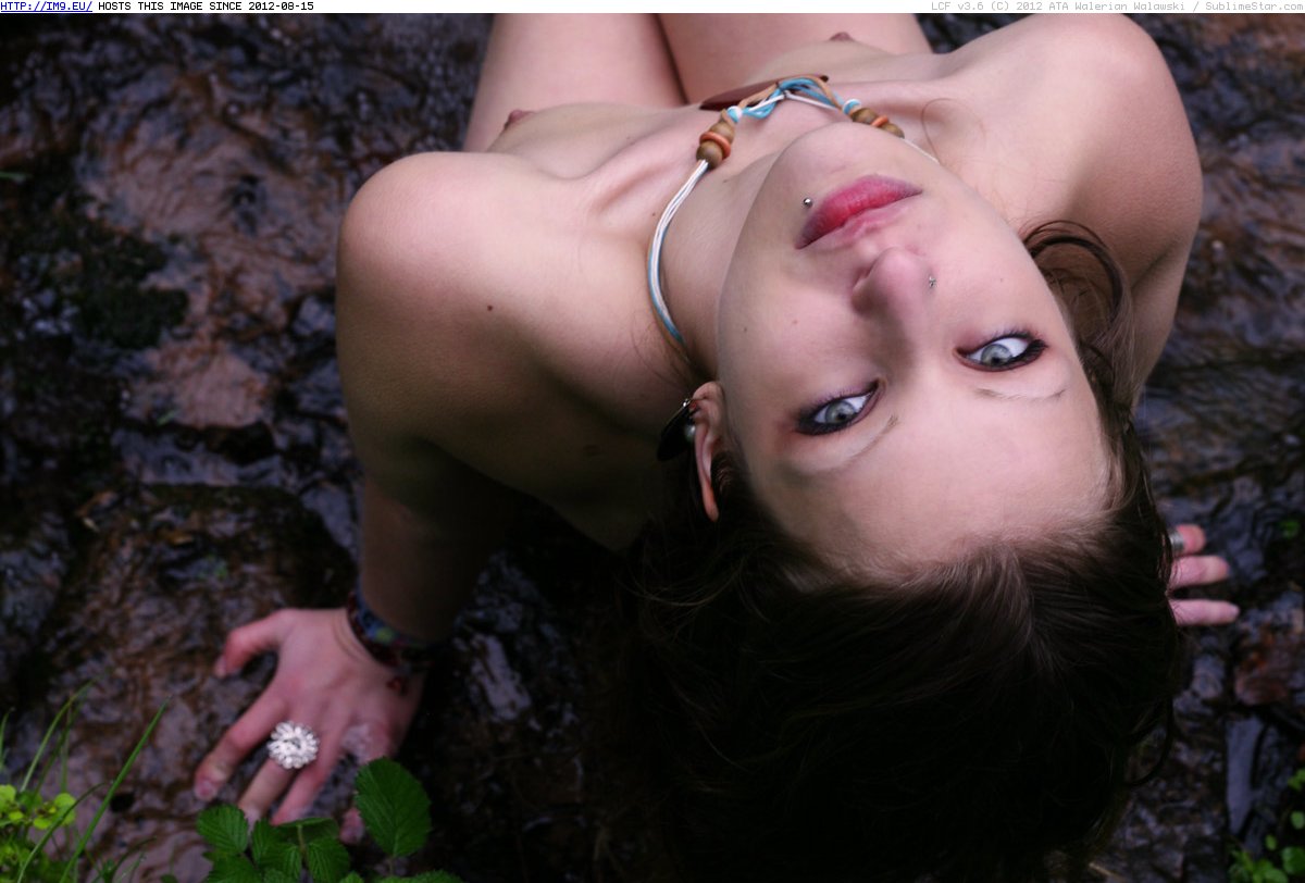 Goth girl naked in forest by stream, creek  (21 outdoors softcore photo) (in SuicideGirls: Skuldd Clearwater)