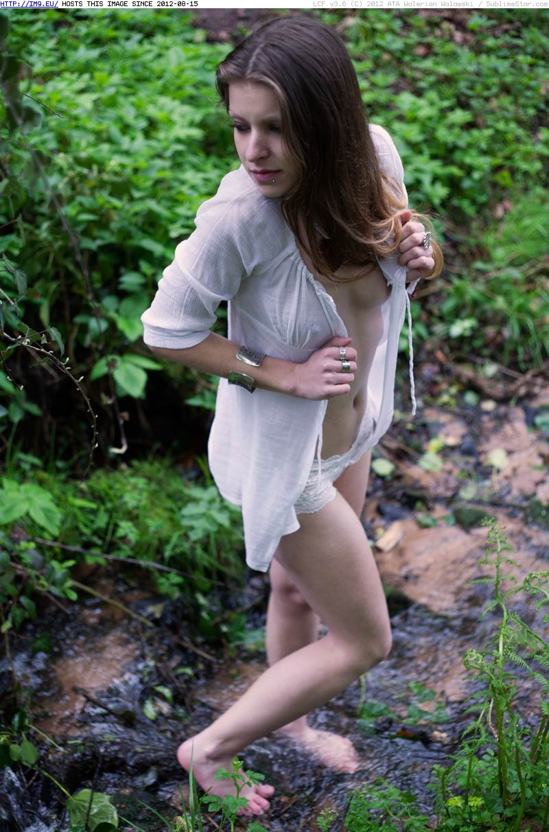 Goth girl naked in forest by stream, creek  (3 outdoors softcore photo) (in SuicideGirls: Skuldd Clearwater)