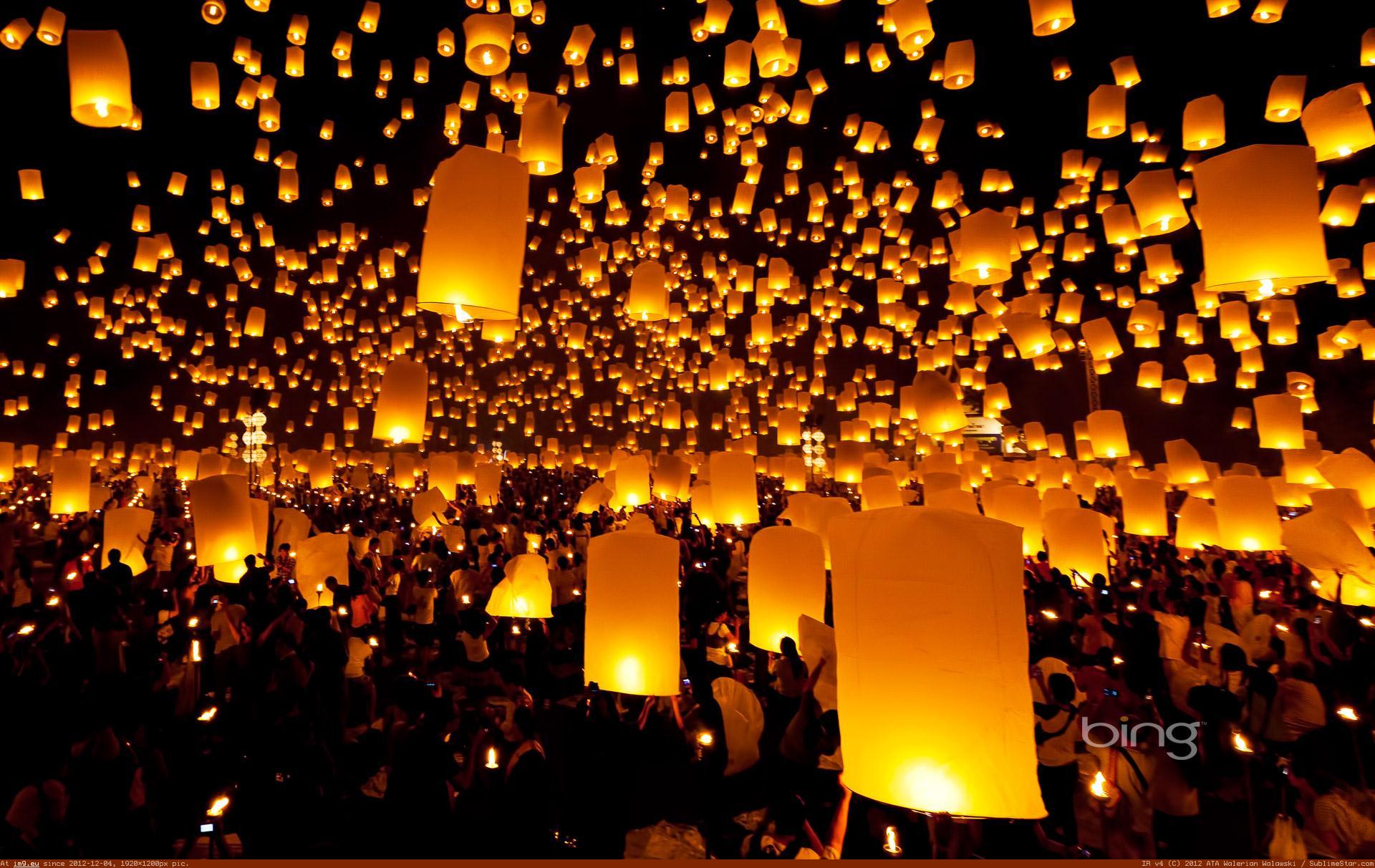 Lanterns released into sky during a festival, Chiang Mai province, Thailand (in Bing Photos November 2012)