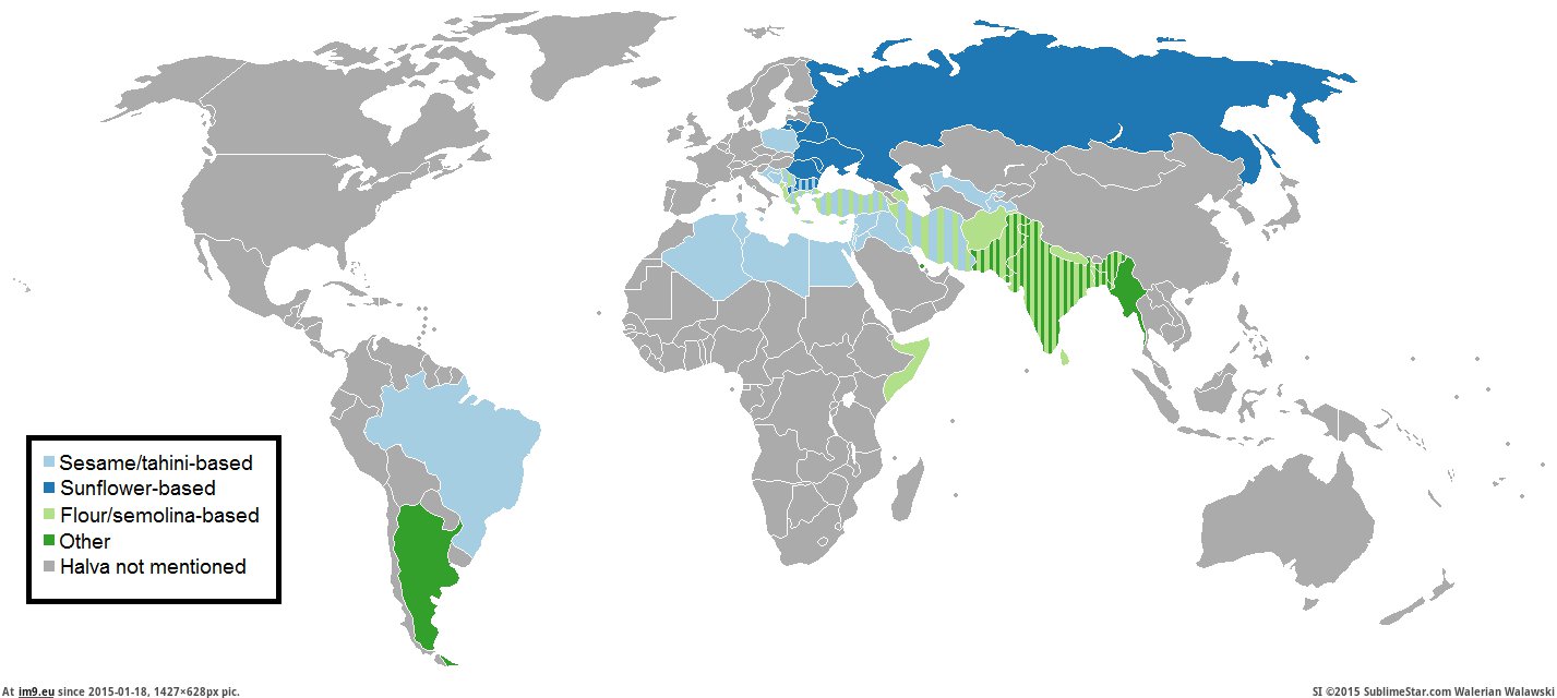 [Mapporn] Countries mentioned in the English Wikipedia article for Halva [1427x628] (in My r/MAPS favs)