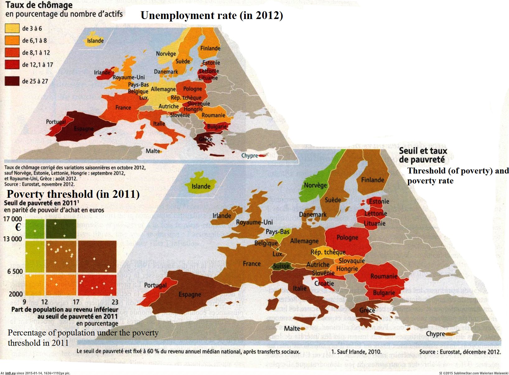 [Mapporn] Poverty threshold in EU (+Norway and Switzerland) in 2011 [1636x1192] (in My r/MAPS favs)