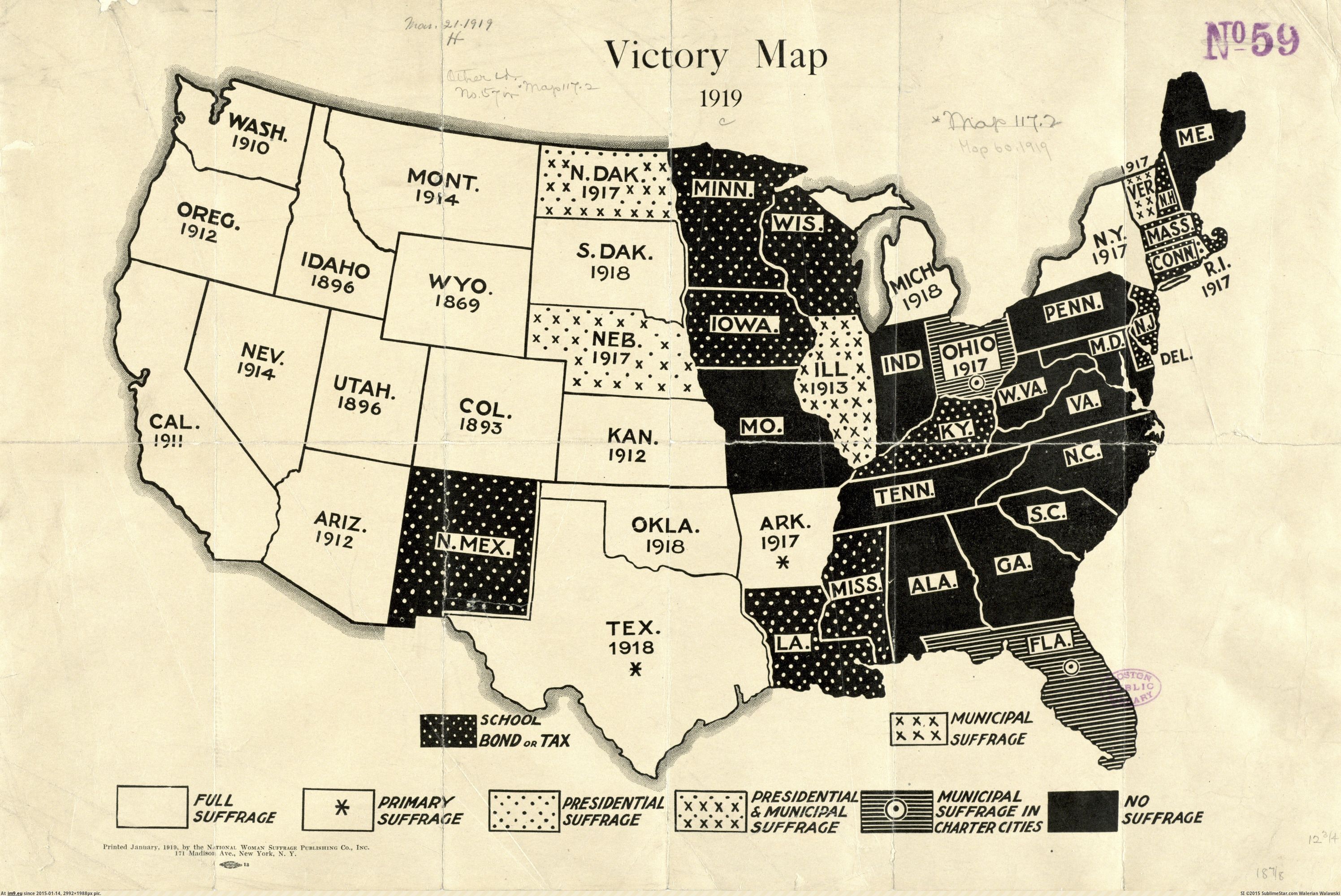 [Mapporn] Status of Women's Right to Vote in the United States, January 1919. [2992×1988] (in My r/MAPS favs)