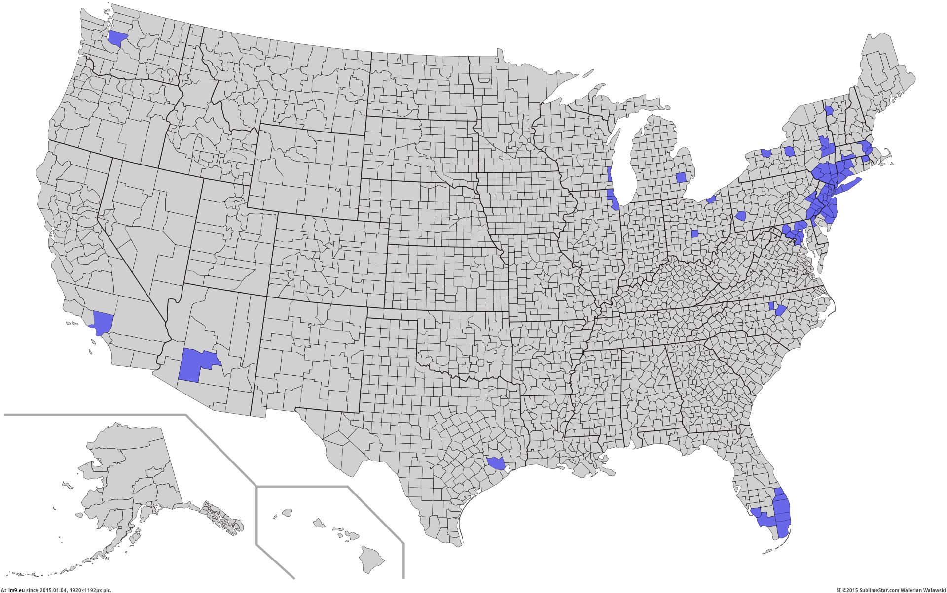 [Mapporn]  U.S. Counties Where Schools Close for Jewish Holidays [957x594] (in My r/MAPS favs)