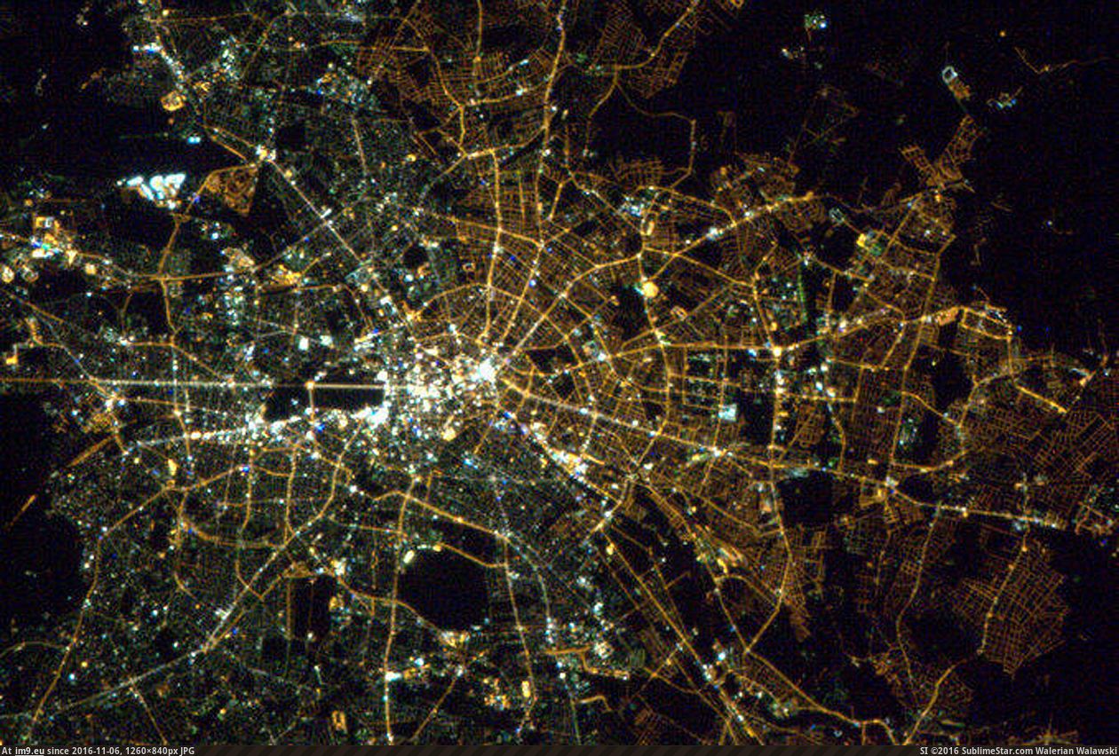 [Pics] East and West Berlin divide visible from space due to different street light bulbs (in My r/PICS favs)