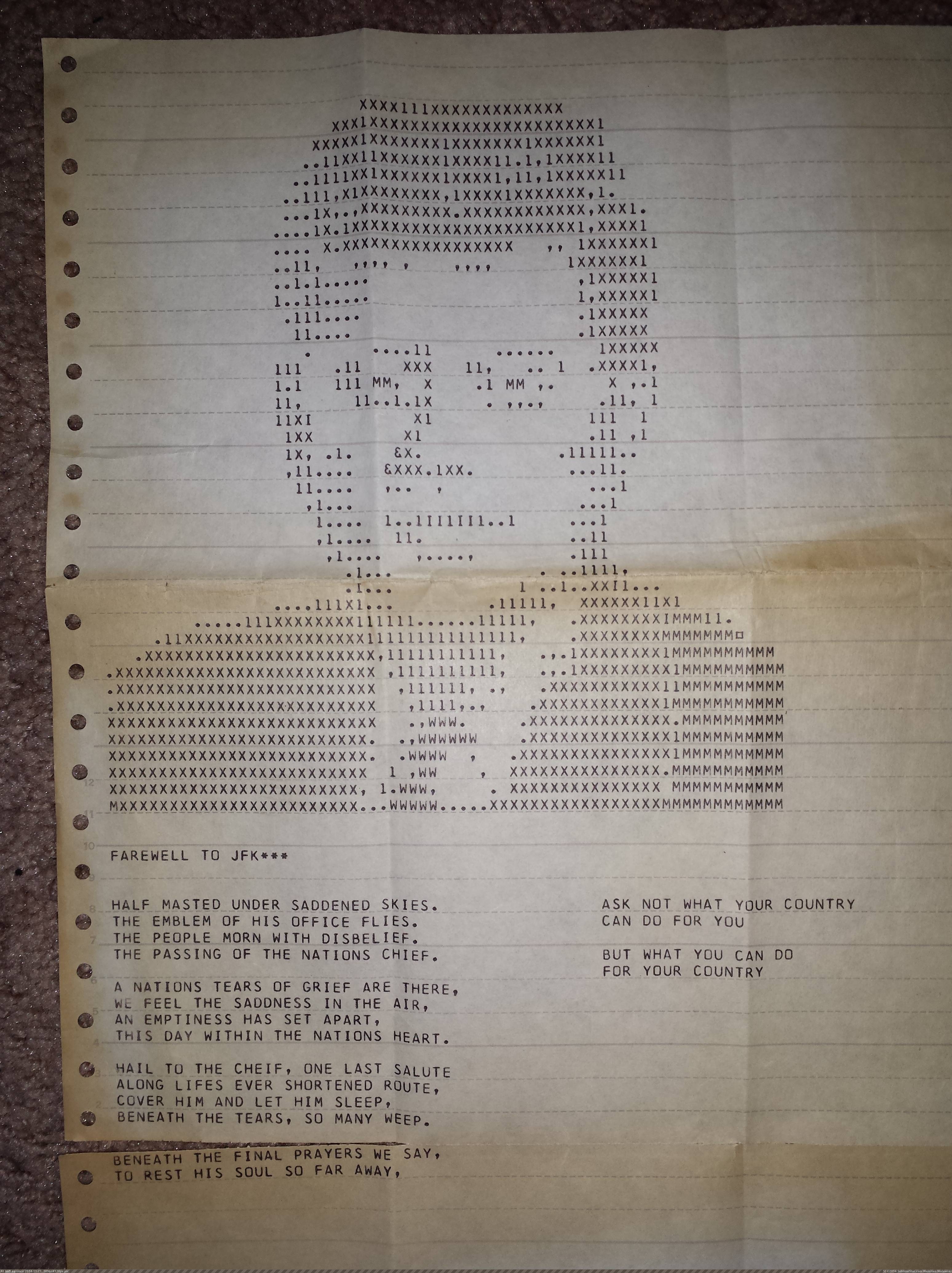[Pics] My grandpa worked for IBM in the '60s. This was printed from the company's mainframe computer after JFK was assassinated. (in My r/PICS favs)