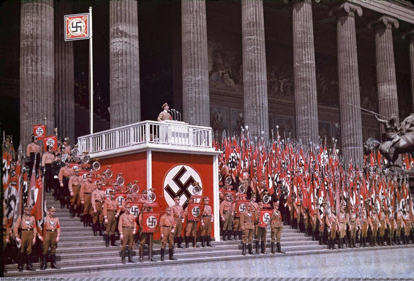 Reich Minister of Propaganda Joseph Goebbels speaking at the Lustgarten in Berlin, 1938. (in Restored Photos of Nazi Germany)