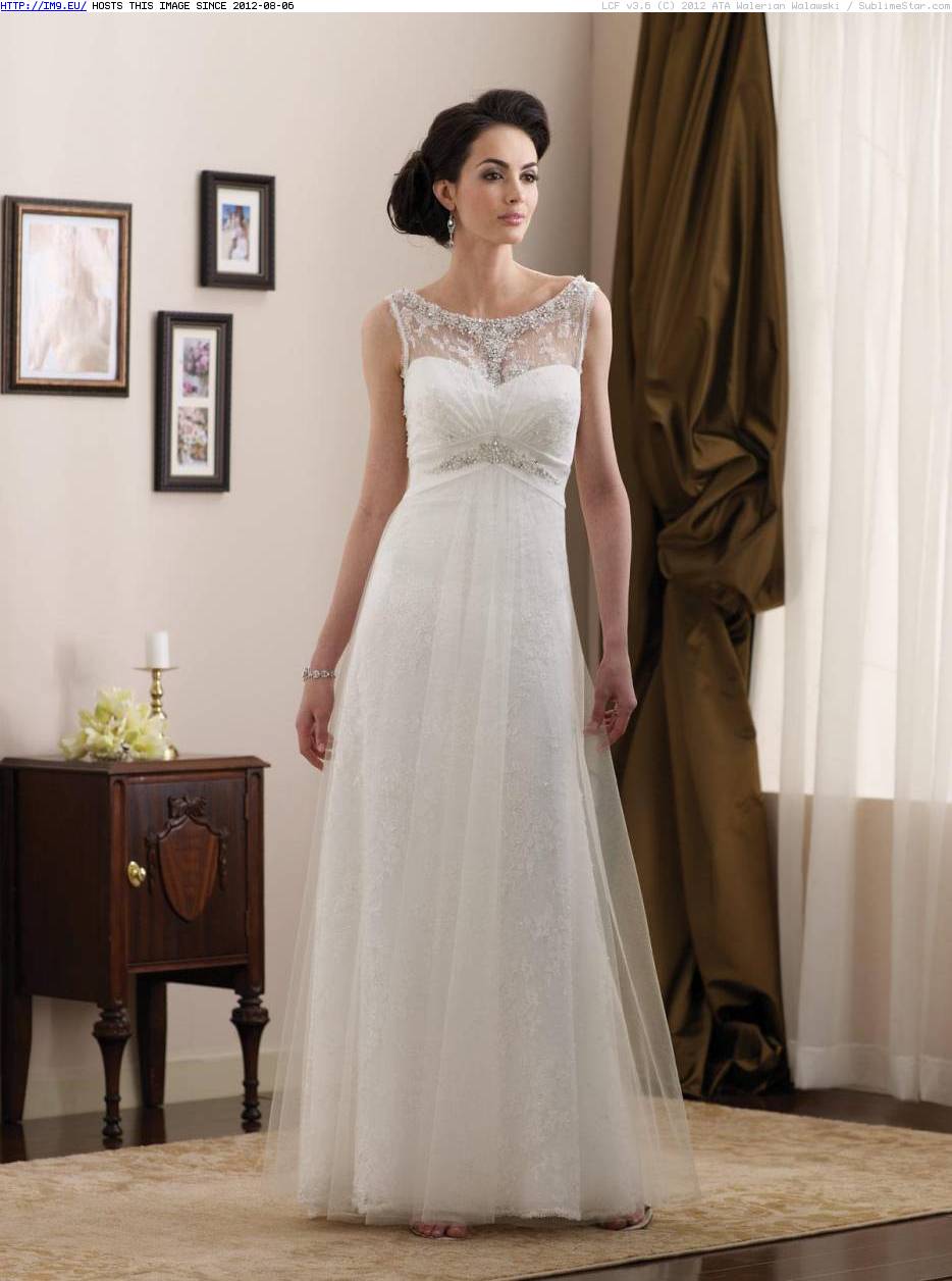 Simple Beaded Lace Satin Full Length A-line Informal Wedding Dress (in Wedding dresses)