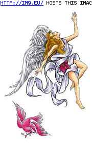 Tattoo Design: angel_with_bird (in Angel Tattoos)
