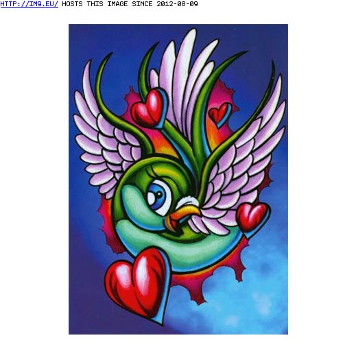 Tattoo Design: color_bird_with_hearts (in Birds Tattoos)