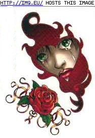 Tattoo Design: ribbon-rose-and-crying-hear (in Rose Tattoos)