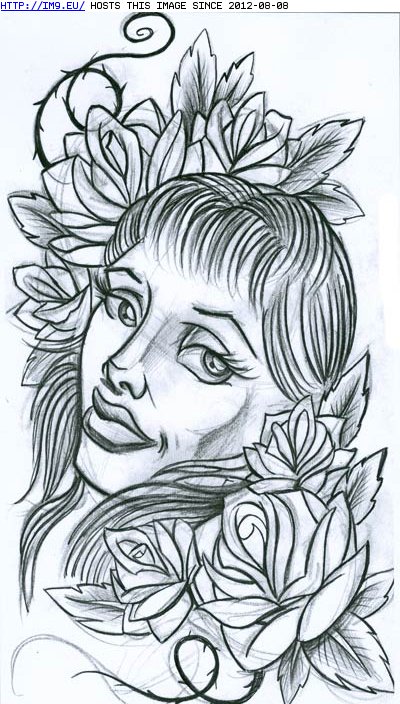 Tattoo Design: woman_with_flowers (in Women Tattoos)