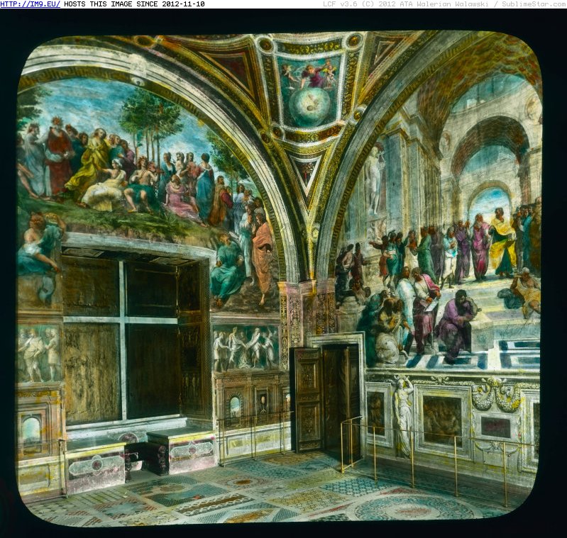 Vatican City. Stanze della Segnatura - view of room with `Parnassus` and `School of Athens` (1919-1938).3381 (in Branson DeCou Stock Images)