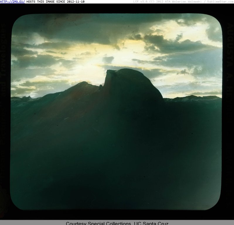 Yosemite National Park. Half Dome - silhouette at sunset (1915).1653 (in Branson DeCou Stock Images)