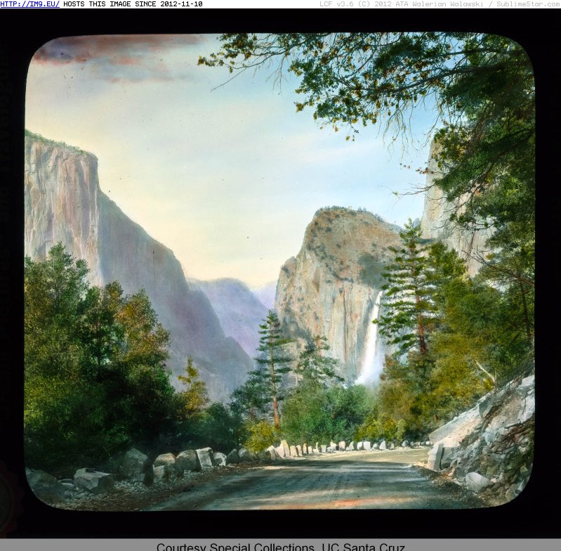 Yosemite National Park. Yosemite Valley - view east towards El Capitan, with Bridalveil Falls at right (1936-1940).1631 (in Branson DeCou Stock Images)